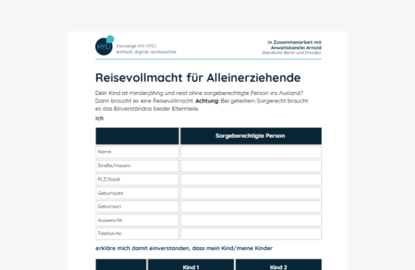 Reisevollmacht für Alleinerziehende